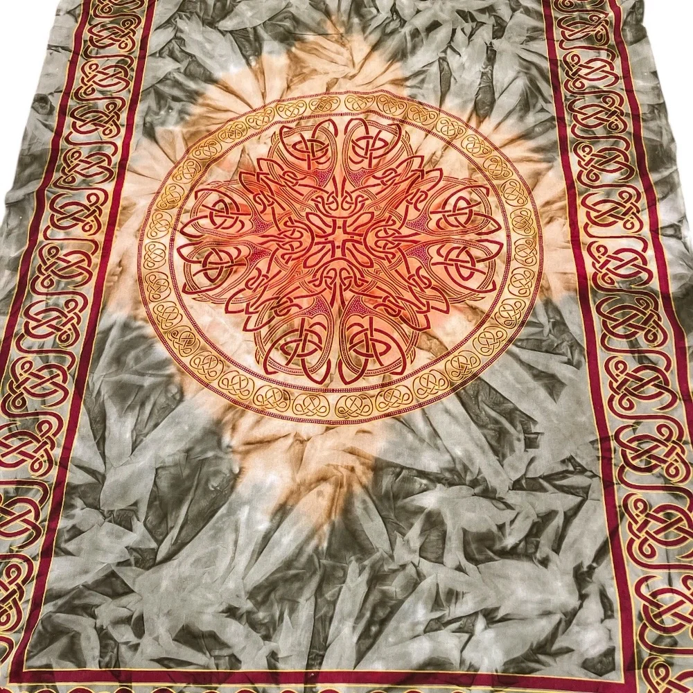 Green, Gold & Red Celtic Knot Mandala Festival Wall Tapestry